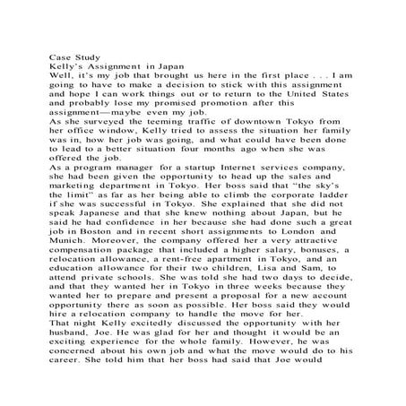 Case Study Kelly’s Assignment in JapanWell, it’s my job that b | DOCX