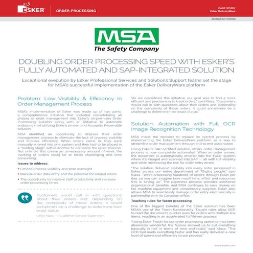 MSA: Doubling Order Processing Speed with Esker's Fully Automated and SAP-Int...