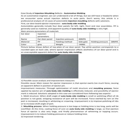 Case study of injection molding defects