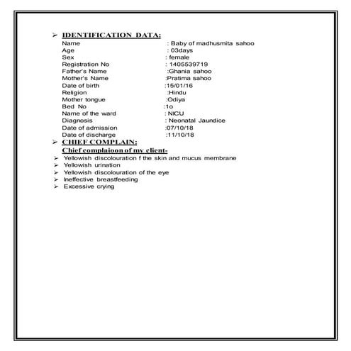 Case study of neonatal jaundice