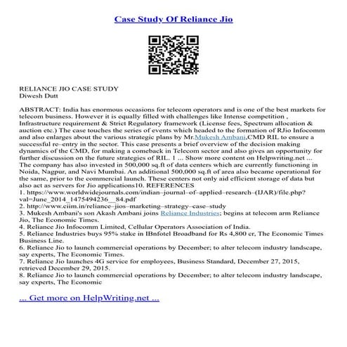 Case Study Of Reliance Jio