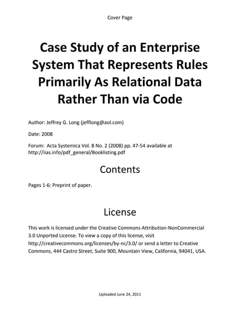 Case study of rules as relational data