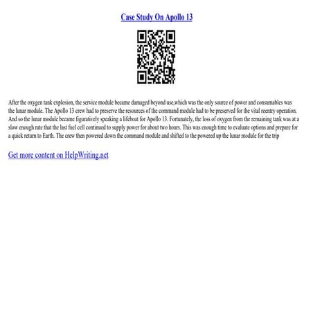 Case Study On Apollo 13