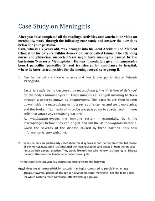 Pediatric nursing case study meningitis