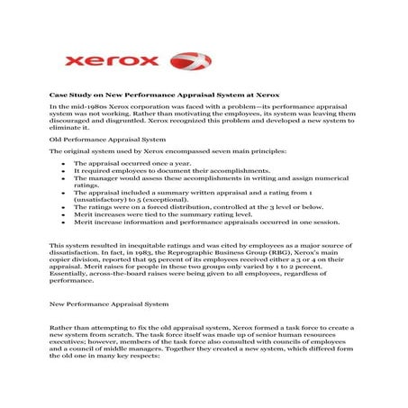 Case study on new performance appraisal system at xerox