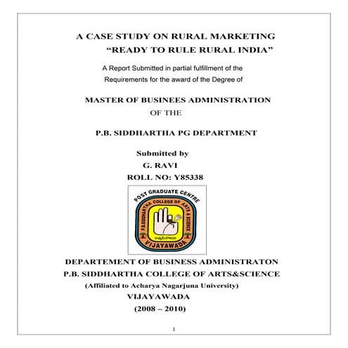 Case study on Indian Rural Marketing_Ravi Guntaka from P.B.Siddhartha,Vijayawada