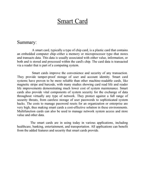 Analysis on need of Smart Card | PDF