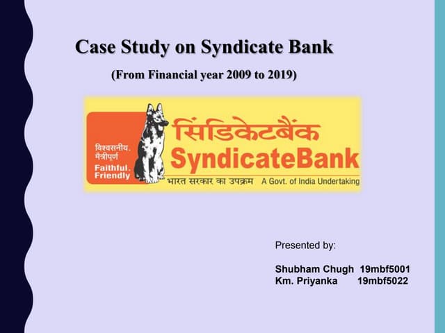 Case study on syndicate bank
