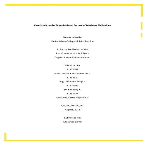 Case study on the organizational culture of maybank philippines