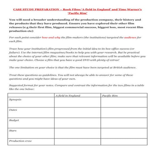 Film Case study preparation 2014