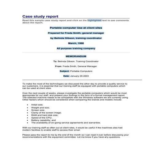 Case study report (Memo)