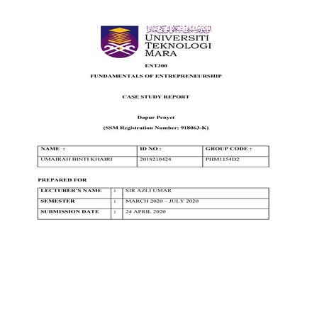 UiTM - Case Study Report (ENT300)
