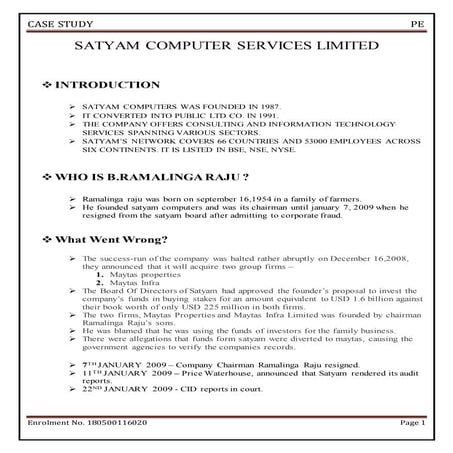 Case study satyam computers