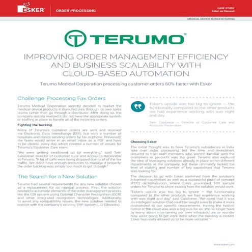 Terumo: Improving Order Management Efficiency with Cloud-Based Automation