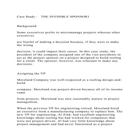 Case Study    THE INVISIBLE SPONSOR1BackgroundSome execut.docx