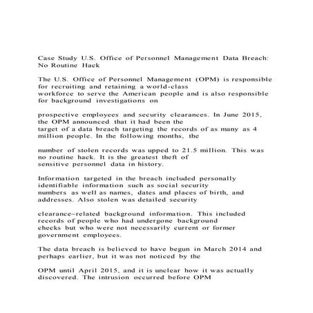 Case Study U.S. Office of Personnel Management Data Breach No | DOCX