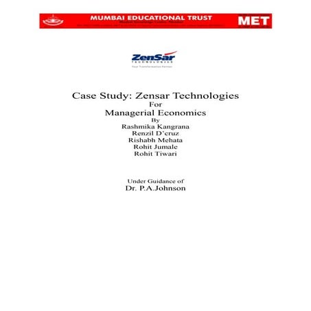 Case Study of Zensar Technologies,Pune (RPG Group) for  Managerial economics
