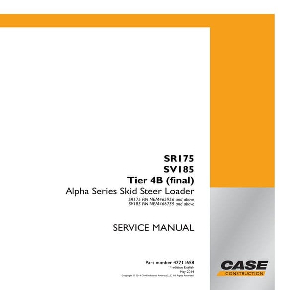 Case sv185 tier 4 b (final) alpha series skid steer loader service