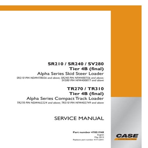 Case sv280 tier 4 b (final) and stage iv alpha series skid steer loader ...