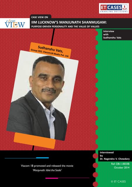 Iim Lucknow S Manjunath Shanmugam Purpose Driven Personality And The