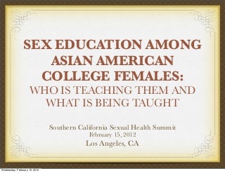 Sex Education among Asian American College Females: Who is teaching them and what is being taught