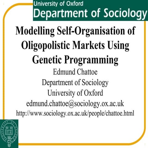 Modelling Self-Organisation of Oligopolistic Markets Using Genetic Programming