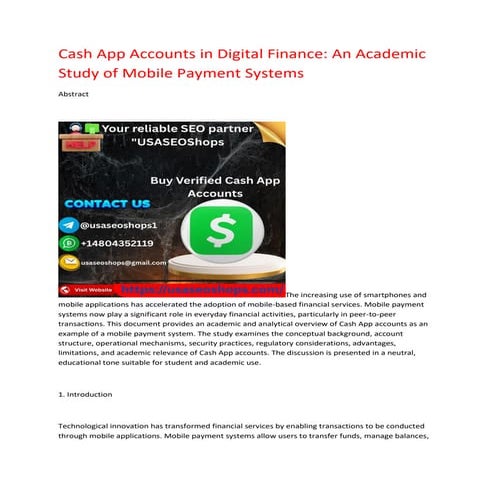 Cash App Accounts in Digital Finance: An Academic Study of Mobile ...