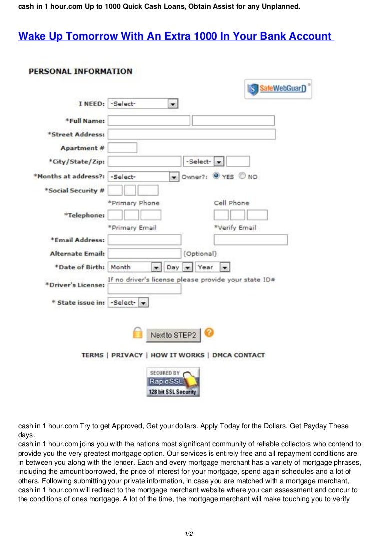 Cash In 1 Hour Quickly Cash Advance Financial Loans For Just Abou 