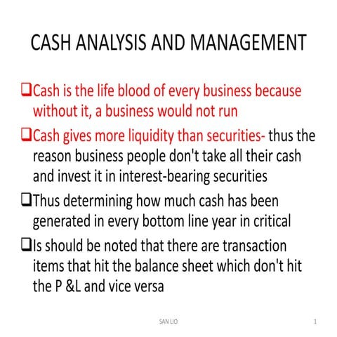 Cash analysis & management