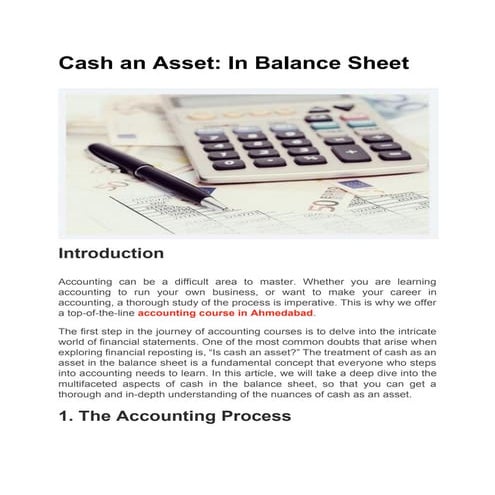 Cash an Asset: In Balance Sheet|importance of cash as an asset in the balance...
