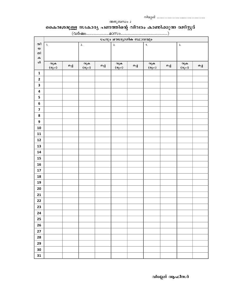 cash declaration register to be maintaine in Kerala government office…