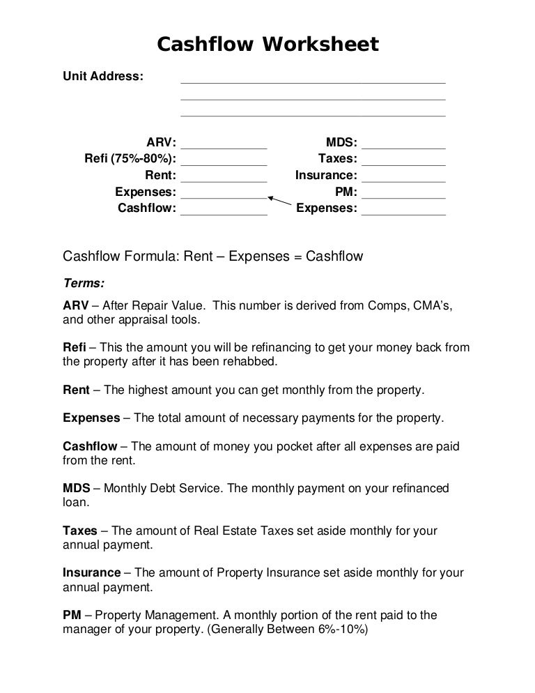 cash flow worksheet refinancing worksheet