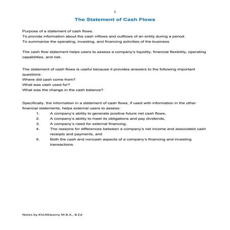 Cash flow statements theory and questions