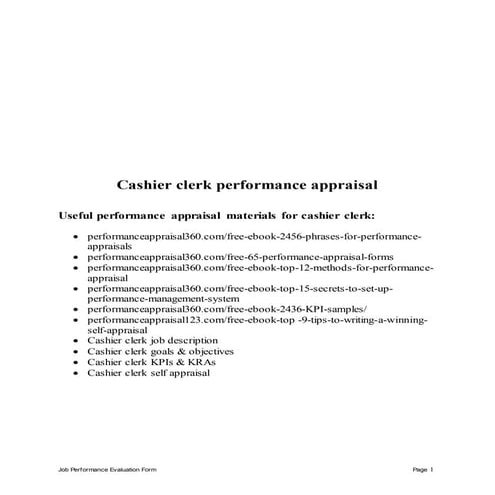 Cashier clerk performance appraisal