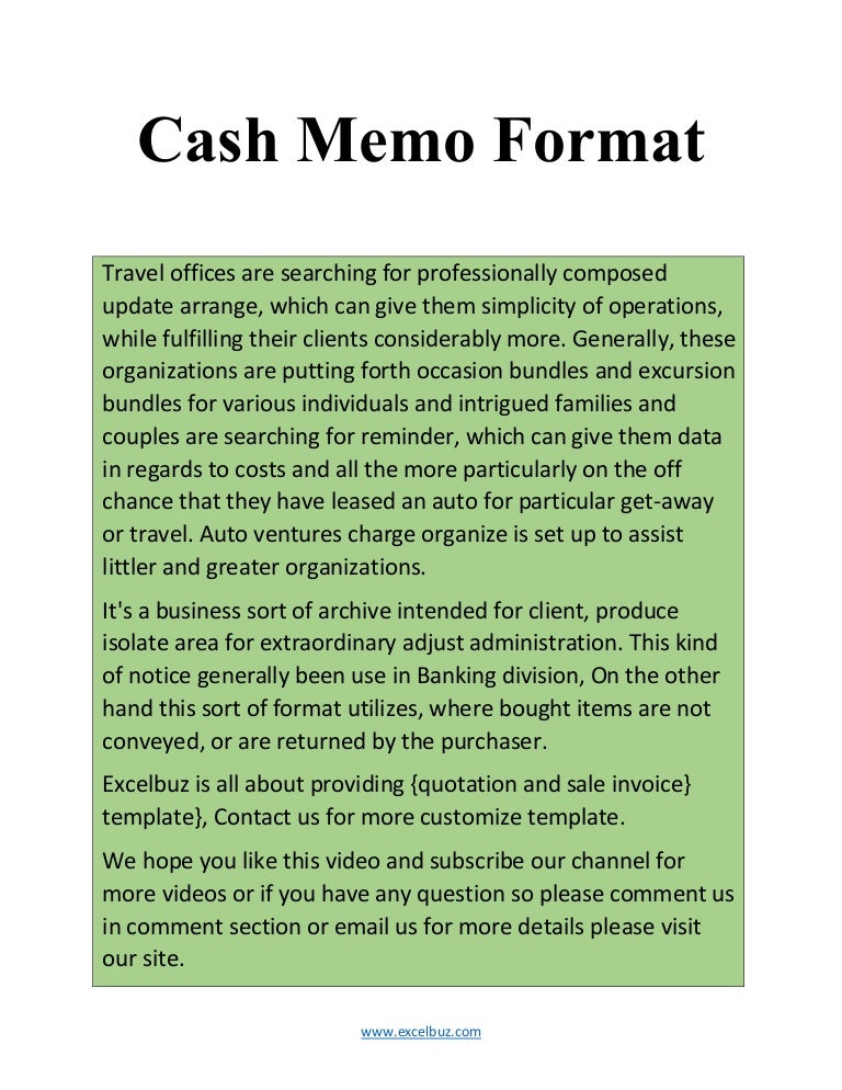 Cash memo format