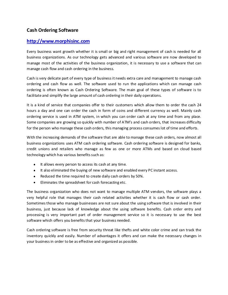 Cash ordering software