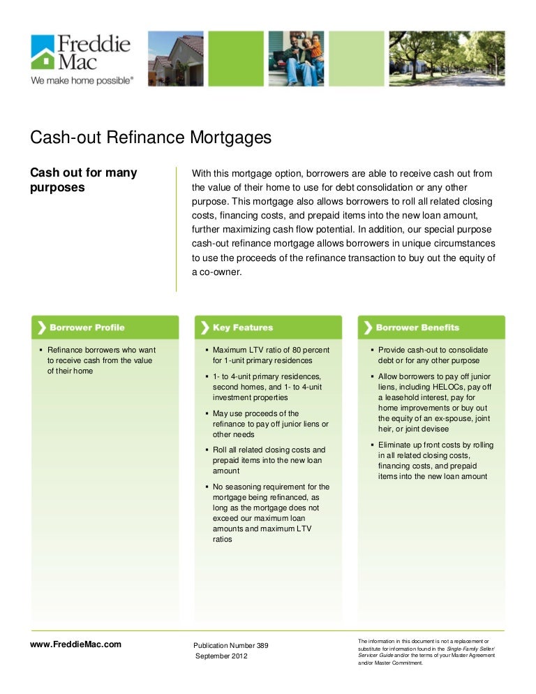 Cashout Refinance Mortgage Guidelines Freddie Mac