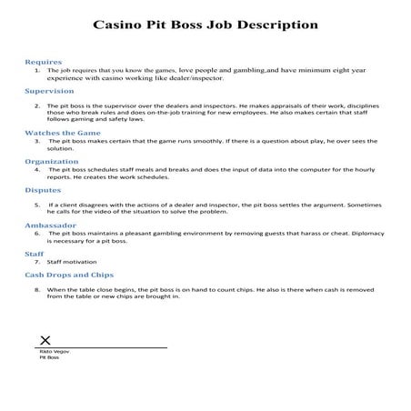 Casino Pit Boss Job Description | DOC