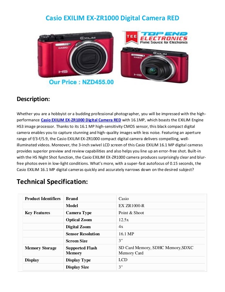 Casio exilim ex zr1000