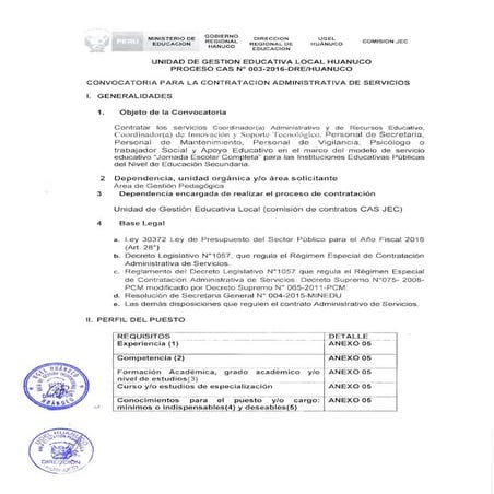 CONVOCATORIA CAS Nº003-JEC-UGEL-HUÁNUCO