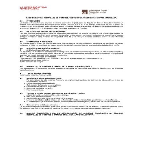 Resumen ejecutivo: Caso de Éxito 2: Reemplazo de motores. Gestión de la Energ...