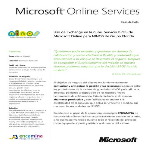 Caso de éxito BPOS en NINOS de Grupo Florida