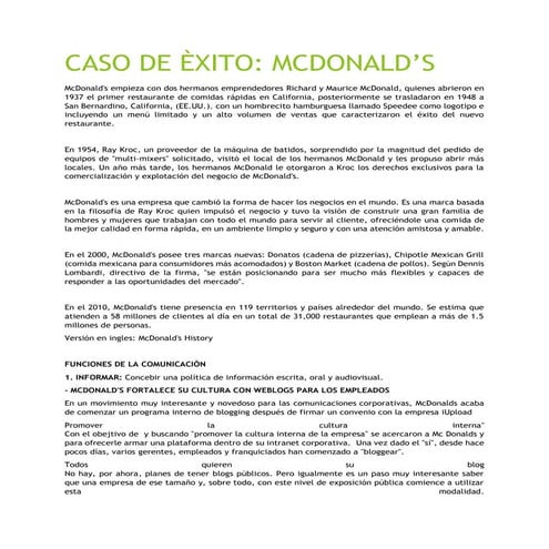 CASO DE ÈXITO: MCDONALD’S
