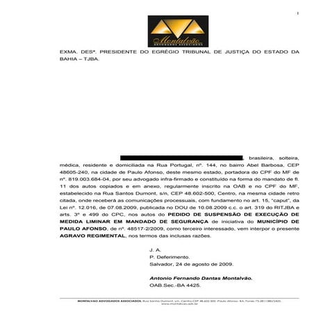 Caso Diva. Agravo Regimental.[1]