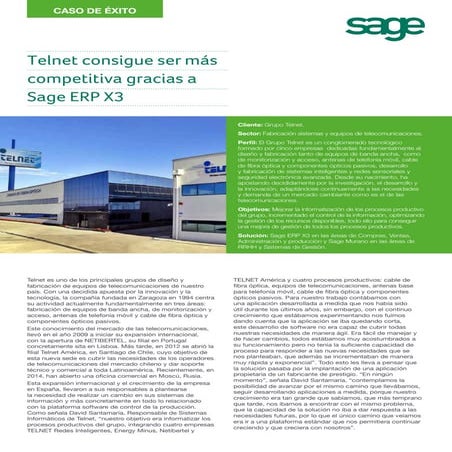 Telnet gestiona sus modelos productivos a través de Sage ERP X3 