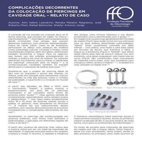COMPLICAÇÕES DECORRENTES DA COLOCAÇÃO DE PIERCINGS EM CAVIDADE ORAL – RELATO DE CASO