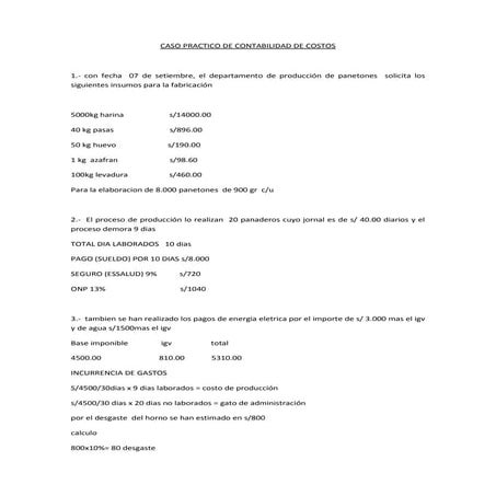 Ejercicios de contabilidad de costos | DOCX