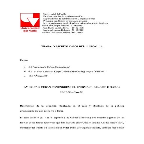 Casos 5.1 - 6.1 - 15.1 del libro "Global Marketing"