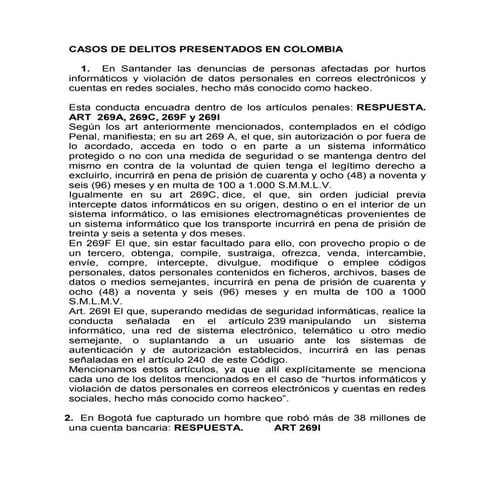 Casos de delitos presentados en colombia