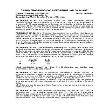 Casos practicos para desarrolar en clase   toma de decisiones.